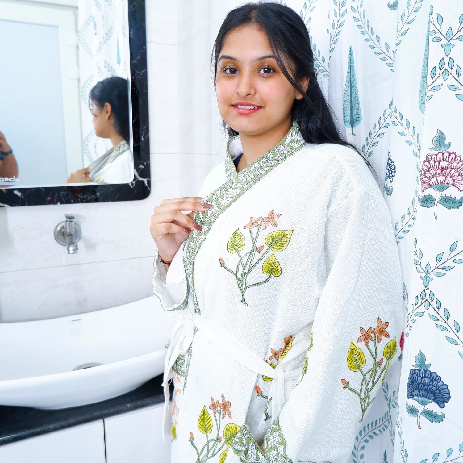 Cotton Hand block Bathrobe - Kilkari - Tarvik